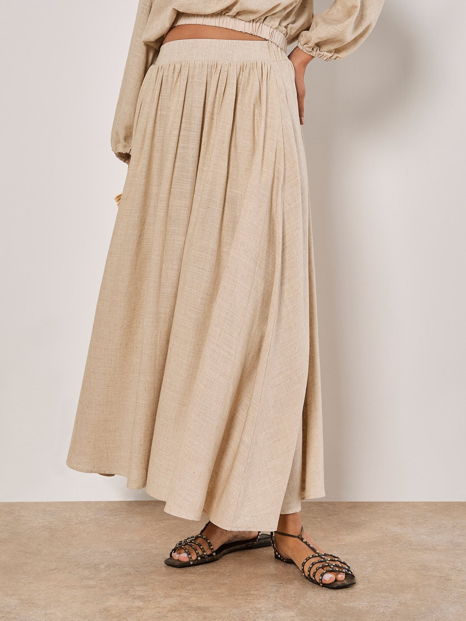APRICOT LINEN BLEND GATHERED A LINE MAXI SKIRT